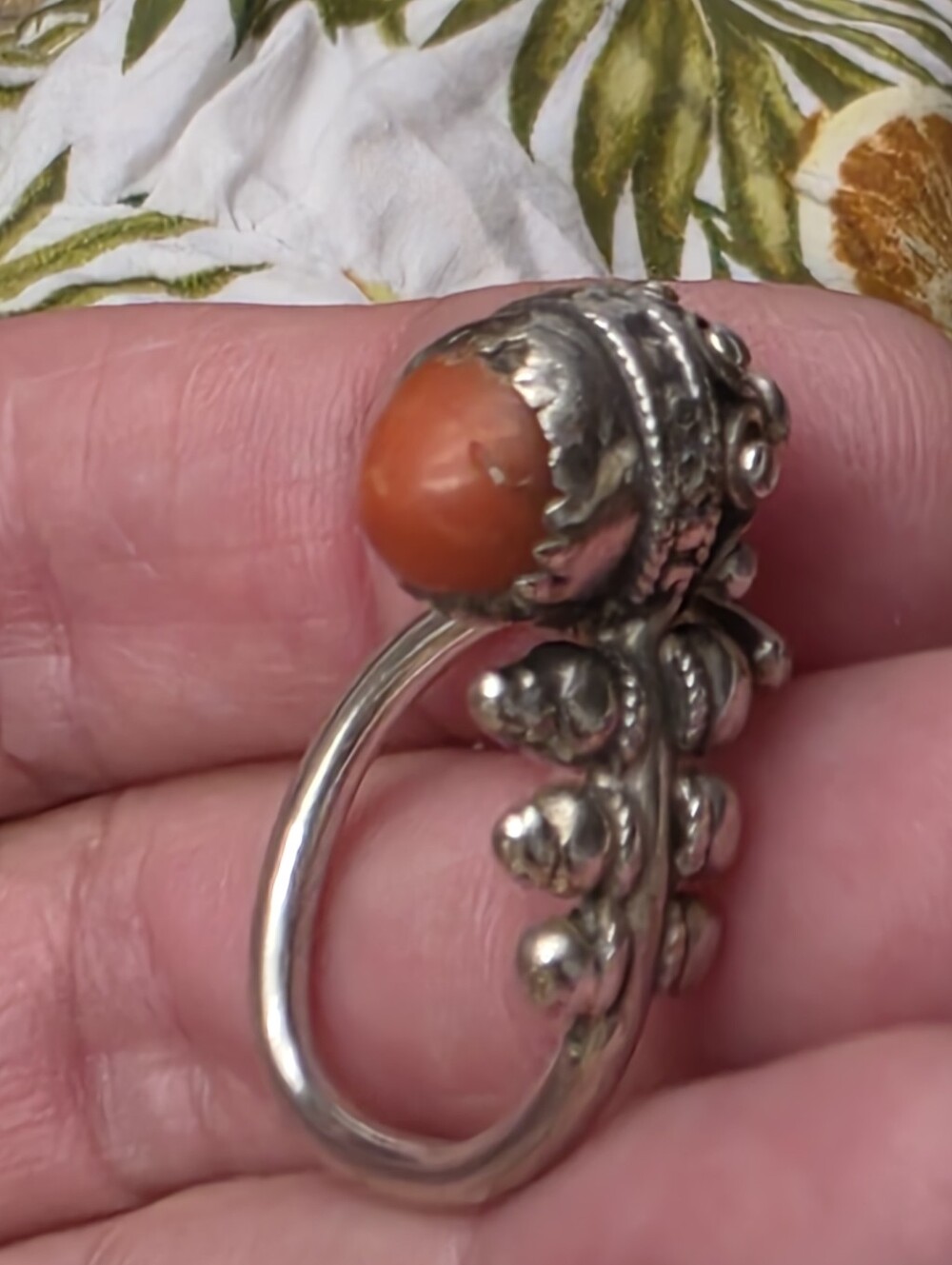 Anteeka Vintage Silver and Coral Algerian Kabyle Hoop Earring